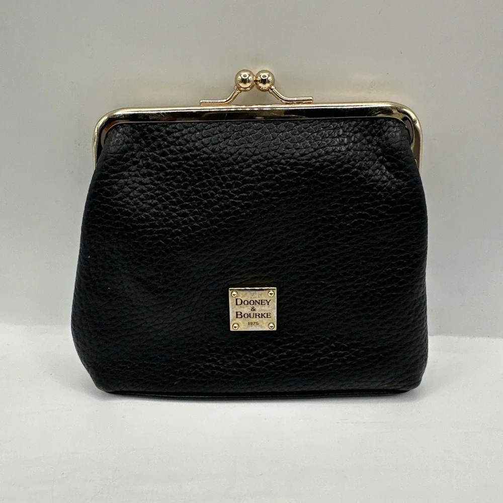 Dooney and Bourke Pebbled Leather Kiss Coin Lock Credit Card Black Purse